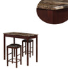 3 Piece Marbleized Wooden Counter Set with Stools, Brown and Black