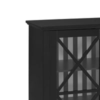 Double Door Wooden Cabinet with 3 Compartments, Large, White and Black