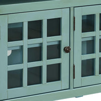 Three Door Wooden Media Cabinet with Two Open Shelves, Blue