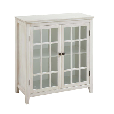 Wooden Two Door Cabinet with Four Storage Compartments, White