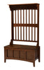 Wooden Hall Tree with Storage Bench and Four Metal Hooks, Brown