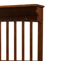 Wooden Hall Tree with Storage Bench and Four Metal Hooks, Brown