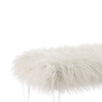 Luxurious Faux Fur Upholstered Bench with Tapered Legs,Clear and White