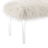 Luxurious Faux Fur Upholstered Bench with Tapered Legs,Clear and White