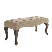 Fabric Upholstered Wooden Bench with Tufting Details, Beige and Brown