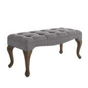 Fabric Upholstered Wooden Bench with Tufting Details, Gray and Brown