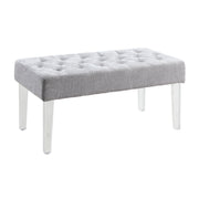Tufted Fabric Upholstered Bench with Acrylic Legs, Gray and Clear