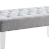 Tufted Fabric Upholstered Bench with Acrylic Legs, Gray and Clear