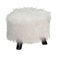 Faux Fur Upholstered Wooden Foot Stool with 3 Leg Support, White