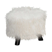 Faux Fur Upholstered Wooden Foot Stool with 3 Leg Support, White