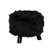 Faux Fur Upholstered Wooden Foot Stool with 3 Leg Support, Black