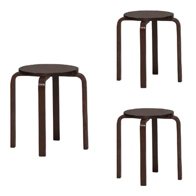 Round Wooden Stackable Stool with Straight Legs, Set of 4, Brown