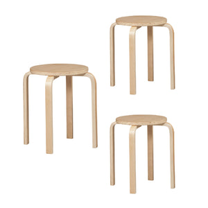 Round Wooden Stackable Stool with Straight Legs, Set of 4, Beige