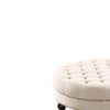 Fabric Upholstered Round Tufted Ottoman with Wood Legs,White and Black