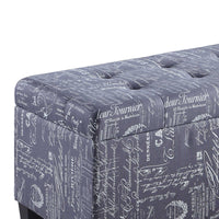 Wooden Shoe Storage Ottoman with Scripted Fabric Upholstery, Gray