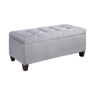 Fabric Upholstered Wooden Shoe Storage Ottoman, Gray and Black