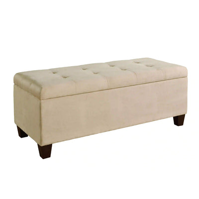 Fabric Upholstered Wooden Shoe Storage Ottoman, Brown and Beige