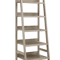 Transitional Style Wooden Ladder Bookcase with Five Shelves, Gray