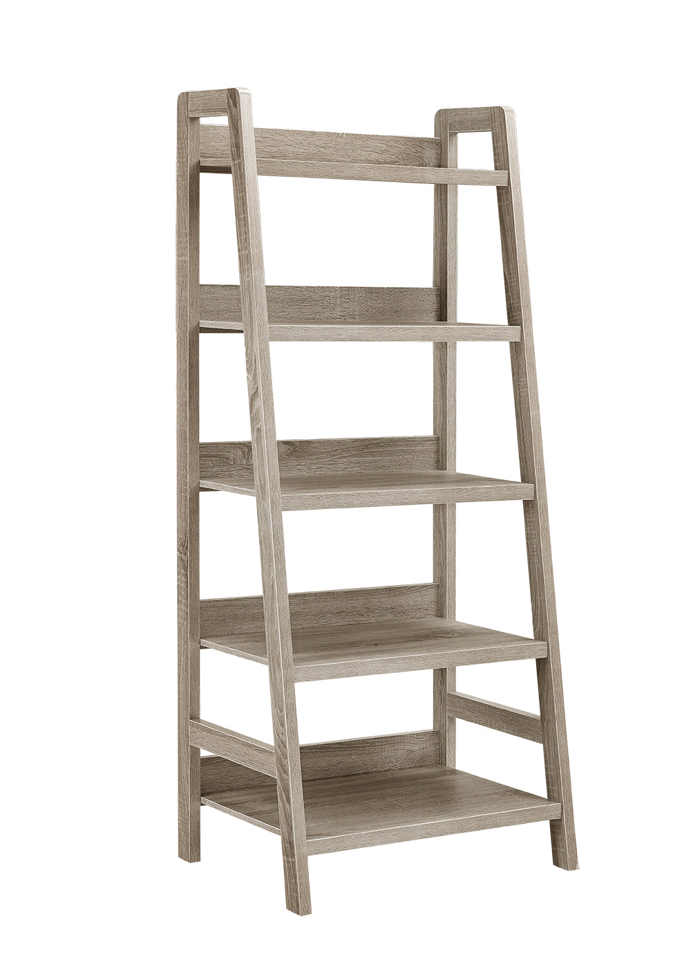 Transitional Style Wooden Ladder Bookcase with Five Shelves, Gray