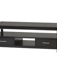 Wooden Coffee Table with Two Drawers and Open Shelves, Black