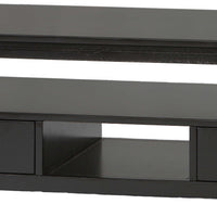 Wooden Coffee Table with Two Drawers and Open Shelves, Black