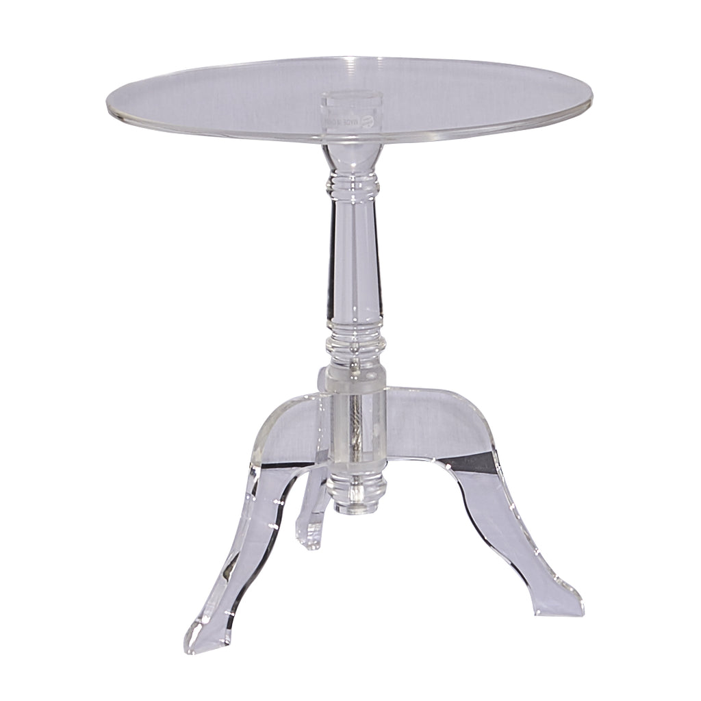 Round Acrylic End Table with 3 Legged Base Support, Clear