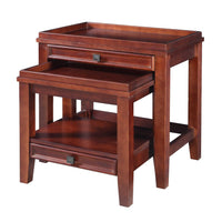 Space Saving Wooden Nesting Tables with Storage Drawers,Set of 2,Brown