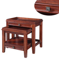 Space Saving Wooden Nesting Tables with Storage Drawers,Set of 2,Brown