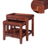 Space Saving Wooden Nesting Tables with Storage Drawers,Set of 2,Brown