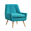 Fabric Upholstered Button Tufted Wooden Chair, Blue and Brown