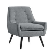 Fabric Upholstered Button Tufted Wooden Chair, Gray and Black