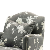 Fabric Upholstered Wooden Chair with Floral Embroidery, Gray and Brown