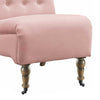 Fabric Upholstered Wooden Armless Chair with Roll Back, Pink and Brown