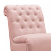 Fabric Upholstered Wooden Armless Chair with Roll Back, Pink and Brown