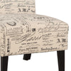 Wooden Slipper Chair with Script Pattern Upholstery, Brown and Cream