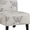 Wooden Slipper Chair with Butterfly Print Upholstery, Black and Gray