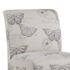 Wooden Slipper Chair with Butterfly Print Upholstery, Black and Gray