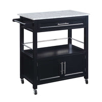 Spacious Wooden Kitchen Cart with Granite Inlaid Top, Black and Gray