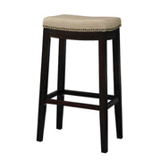 Fabric Upholstered Bar Stool with Nail head Trim, Brown and Beige