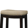 Fabric Upholstered Bar Stool with Nail head Trim, Brown and Beige