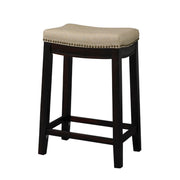 Fabric Upholstered Counter Stool with Nail head Trim, Brown and Beige