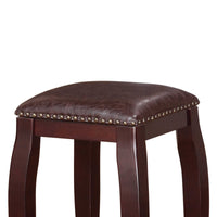 Wooden Bar Stool with Cushioned Seat and Nailhead Trim Edge, Brown