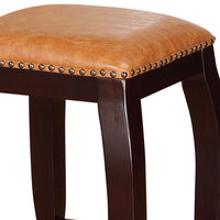 Square Shape Wooden Counter Stool with Nailhead Trim Accents, Brown