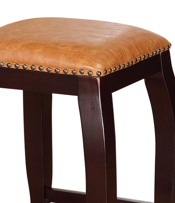 Square Shape Wooden Counter Stool with Nailhead Trim Accents, Brown