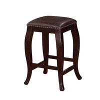 Wooden Counter Stool with Cushioned Seat and Nailhead Trim Edge, Brown