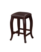 Wooden Counter Stool with Cushioned Seat and Nailhead Trim Edge, Brown