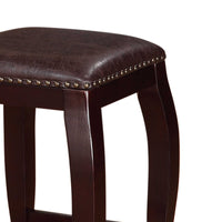 Wooden Counter Stool with Cushioned Seat and Nailhead Trim Edge, Brown