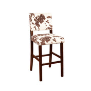 Wooden Bar Stool with Cow Print Upholstery, Brown and White