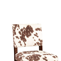 Wooden Bar Stool with Cow Print Upholstery, Brown and White