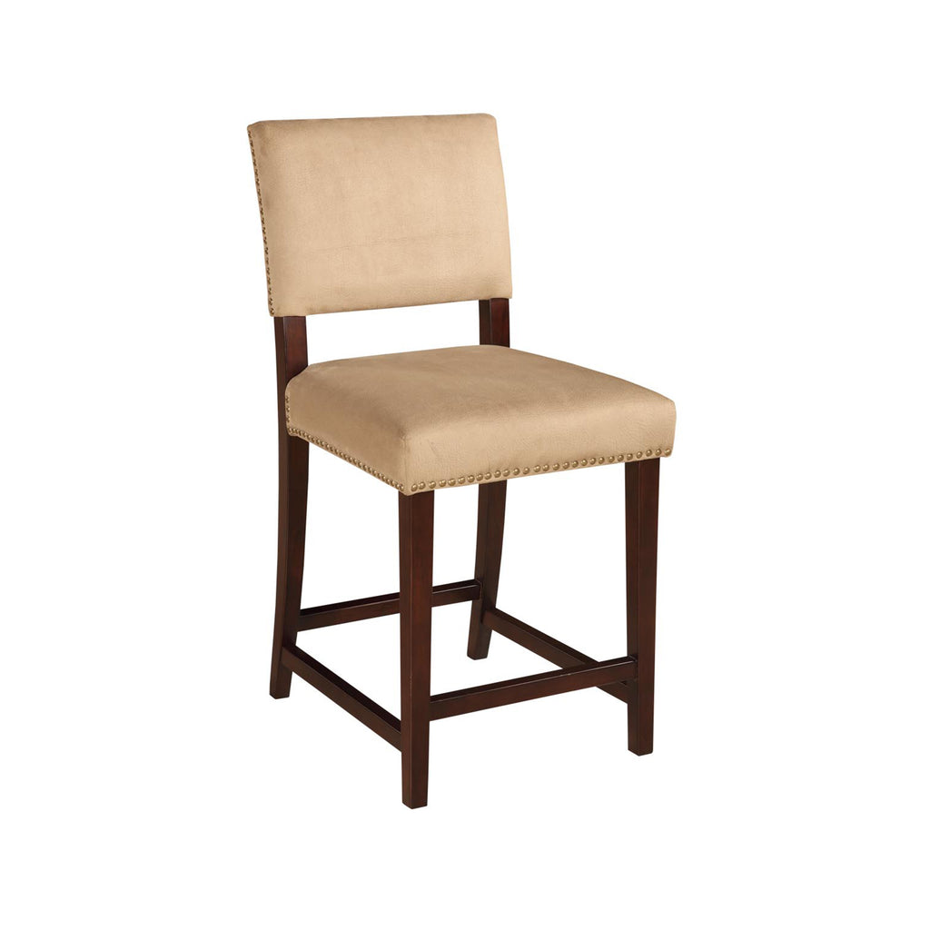 Wooden Stool with Fabric Upholstered Seat and Backrest,Brown and Beige